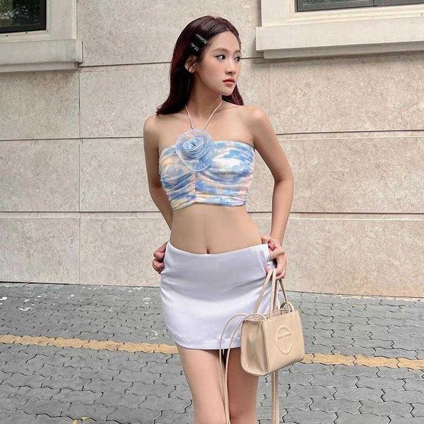 three dimensional flower halter tanks girl midriff baring ins niche design, White
three dimensional flower halter tanks girl midriff baring ins niche design, White