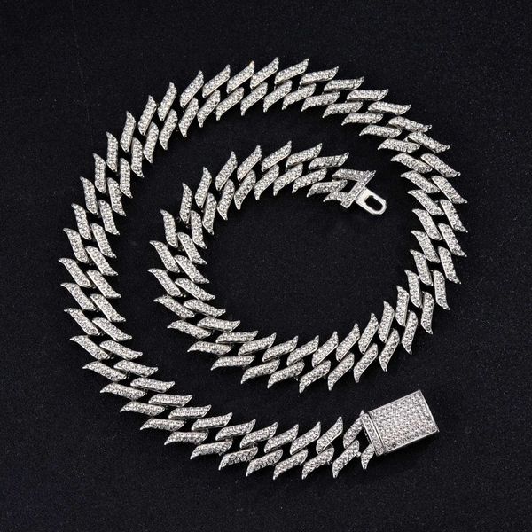 men's thorn cuban chain 18mm full bling two row diamond hip hop necklace, Silver
men's thorn cuban chain 18mm full bling two row diamond hip hop necklace, Silver