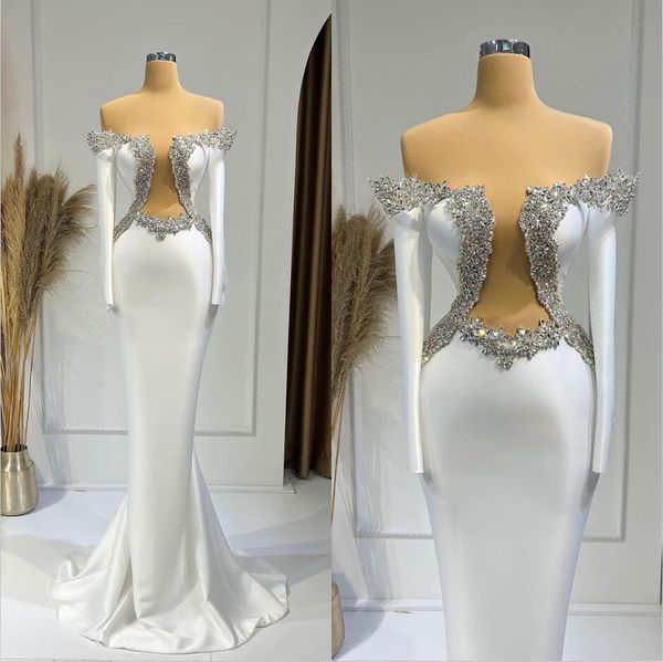 arabic satin mermaid wedding dresses crystal diamonds beads long sleeve tailored bridal gowns vestidos de novia, White
arabic satin mermaid wedding dresses crystal diamonds beads long sleeve tailored bridal gowns vestidos de novia, White