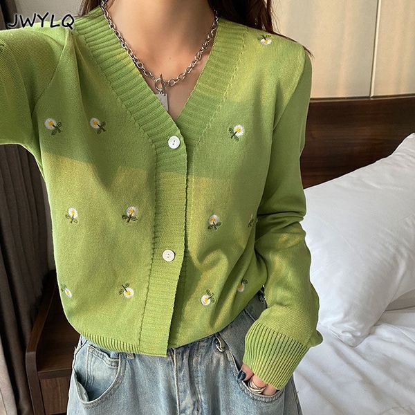 women's knits tees korean sweet flower embroidery long sleeve oversized sweater vintage v neck korean mujer autumn thin cardigans pullo, White
women's knits tees korean sweet flower embroidery long sleeve oversized sweater vintage v neck korean mujer autumn thin cardigans pullo, White