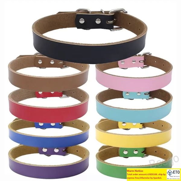 

Stainless Steel Pet Dog Collar Cowhide Necklace Adjustable Leather Dog Collars Pet Outdoor Supplies Accessories 9 Colors