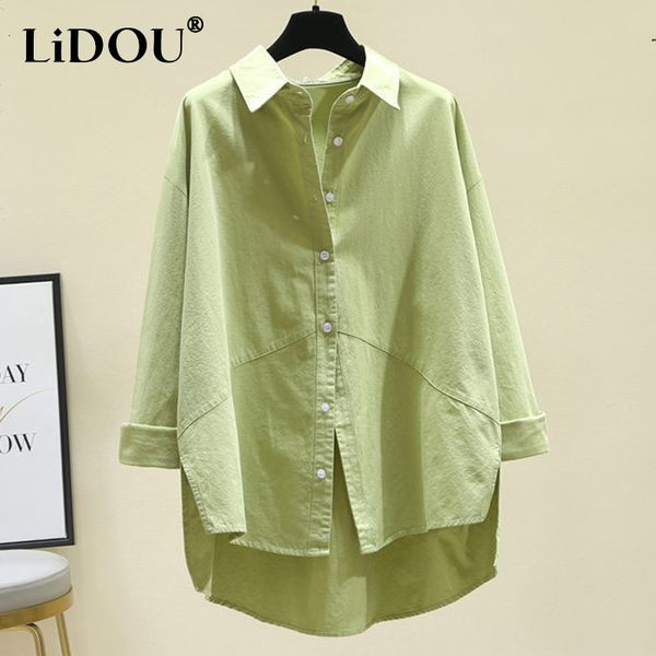 women's blouses shirts spring female kpop fashion style cotton oversized loose casual lapel buttons asymmetrical solid long sleeve shir, White
women's blouses shirts spring female kpop fashion style cotton oversized loose casual lapel buttons asymmetrical solid long sleeve shir, White