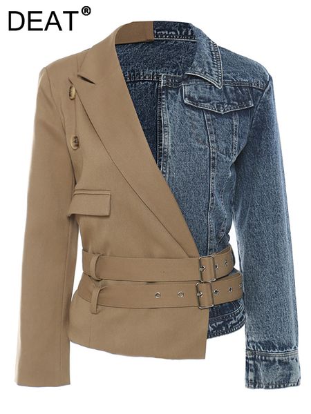 women's jackets deat autumn and winter fashion temperament patchwork double belt suit collar denim jackets women's coat 7i6109 230, Black;brown
women's jackets deat autumn and winter fashion temperament patchwork double belt suit collar denim jackets women's coat 7i6109 230, Black;brown