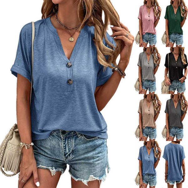 2023 plus size women t shirt spring and summer designer t-shirt solid color button fashion v neck short-sleeve cotton tee shirt for ladies, White
2023 plus size women t shirt spring and summer designer t-shirt solid color button fashion v neck short-sleeve cotton tee shirt for ladies, White