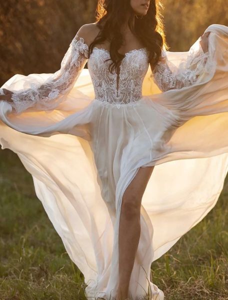 wedding dress 2023 a-line long sleeve off shoulder appliques lace chiffon bridal gowns summer boho robe de mariage, White
wedding dress 2023 a-line long sleeve off shoulder appliques lace chiffon bridal gowns summer boho robe de mariage, White