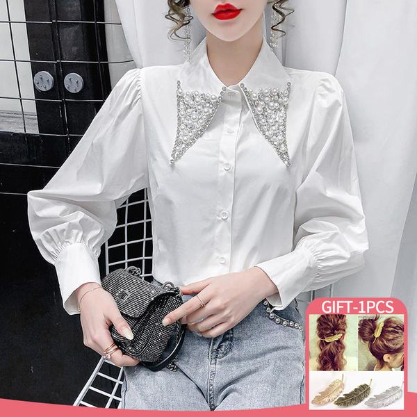 women's blouses shirts arherigele shiny diamond pearl pointed collar pleated shirt women long sleeve slim office ladies blusas spring b, White
women's blouses shirts arherigele shiny diamond pearl pointed collar pleated shirt women long sleeve slim office ladies blusas spring b, White