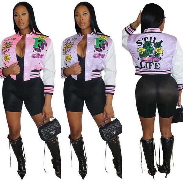 women jackets designer letters pattern printing fashionable ladies baseball coats, Black;brown
women jackets designer letters pattern printing fashionable ladies baseball coats, Black;brown