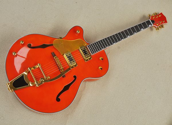 left handed orange semi-hollow electric guitar with rosewood fretboard,gold hardware,can be customized
left handed orange semi-hollow electric guitar with rosewood fretboard,gold hardware,can be customized