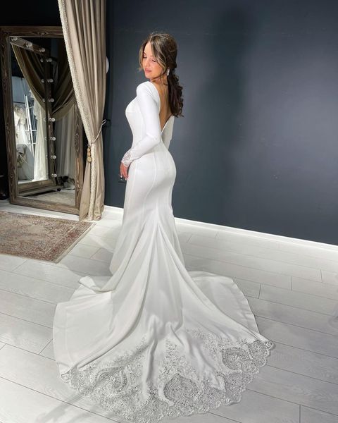 satin wedding dress women 2023 elegant long sleeves lace o-neck mermaid bridal gown backless robe de mariage vestidos de noiva, White
satin wedding dress women 2023 elegant long sleeves lace o-neck mermaid bridal gown backless robe de mariage vestidos de noiva, White