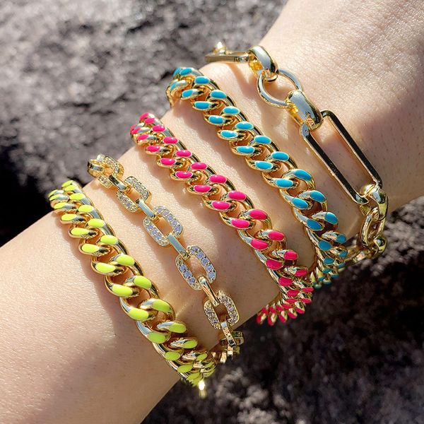 high-quality designer personality hip-hop drip color cuban chain bracelet bohemian jewelry wholesale, Golden;silver
high-quality designer personality hip-hop drip color cuban chain bracelet bohemian jewelry wholesale, Golden;silver