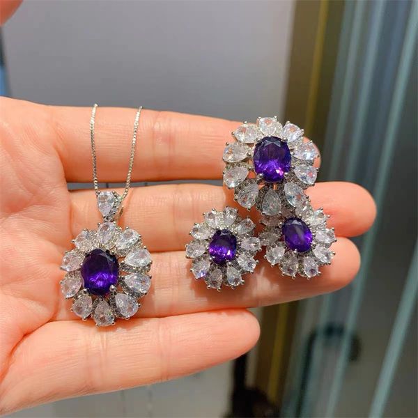 flower amethyst diamond jewelry set 925 sterling silver engagement wedding rings earrings necklace for women promise jewelry, Black
flower amethyst diamond jewelry set 925 sterling silver engagement wedding rings earrings necklace for women promise jewelry, Black