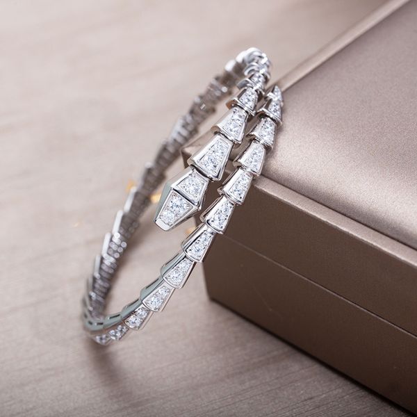 

designer bracelets luxury silver torque bangle bamboo bone bracelets for women adjustable serpentine full diamonds bracelet 3 colours casual, Black