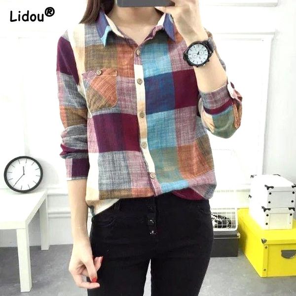 women's blouses shirts office lady plaid print button turn-down collar long sleeve straight blouses fashion spring autumn shirt women&#, White
women's blouses shirts office lady plaid print button turn-down collar long sleeve straight blouses fashion spring autumn shirt women&#, White