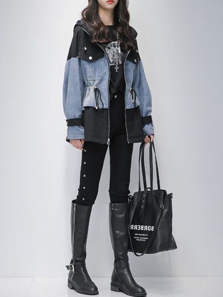 womens jackets spring autumn middle and long windbreaker waist is slim splicing denim coats 230302, Black;brown
womens jackets spring autumn middle and long windbreaker waist is slim splicing denim coats 230302, Black;brown
