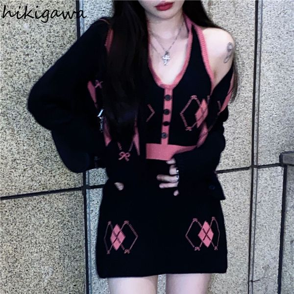 two piece dress hikigawa korean fashion knit suit loose cardigan sling vest bodycon mini skirt chic knitted y2k 3 set women femme roupas 230, White
two piece dress hikigawa korean fashion knit suit loose cardigan sling vest bodycon mini skirt chic knitted y2k 3 set women femme roupas 230, White