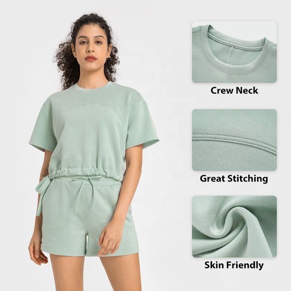 new style women's tracksuits sports set 2 pieces elastic waist shorts loose short sleeve shirt training breathable yoga set, Gray
new style women's tracksuits sports set 2 pieces elastic waist shorts loose short sleeve shirt training breathable yoga set, Gray