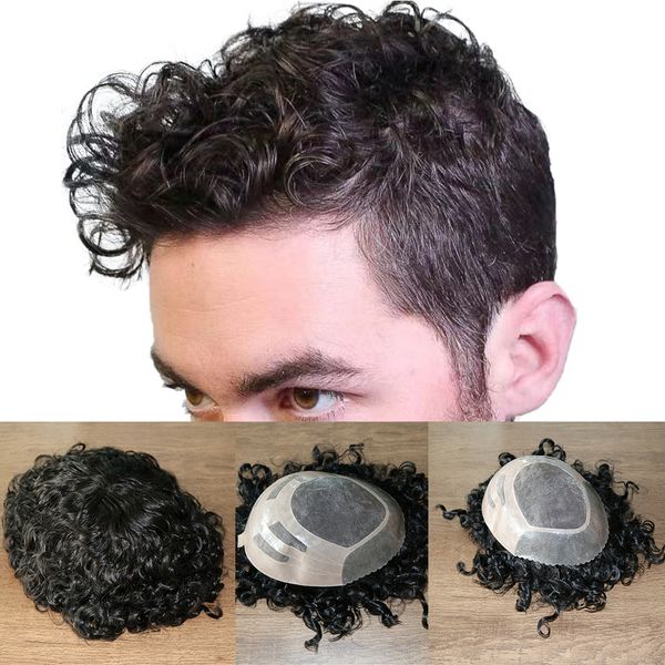 curly toupee for men european virgin human hair replacement systems mens hairpiece mono lace with durable pu, Black
curly toupee for men european virgin human hair replacement systems mens hairpiece mono lace with durable pu, Black