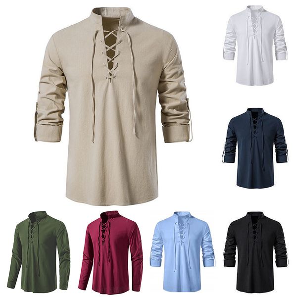 men's casual shirt v-neck lace up t-shirt vintage thin long sleeve men breathable viking matching man shirts, White;black
men's casual shirt v-neck lace up t-shirt vintage thin long sleeve men breathable viking matching man shirts, White;black