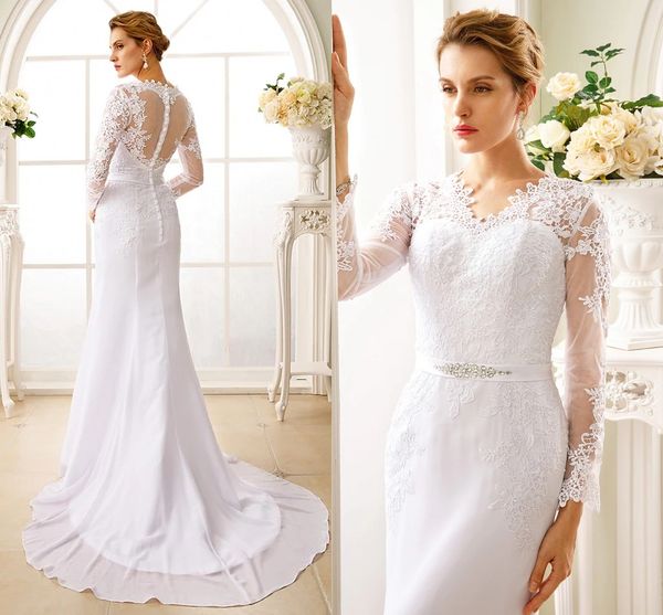 long wedding dress 2023 mermaid long sleeve v neck chiffon lace appliques bride gowns plus size see-through robe de mariee, White
long wedding dress 2023 mermaid long sleeve v neck chiffon lace appliques bride gowns plus size see-through robe de mariee, White