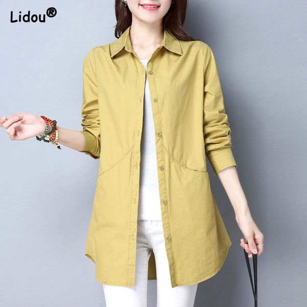women's blouses shirts long cardigan autumn winter thin solid loose button patchwork pockets turn-down collar casual straight women, White
women's blouses shirts long cardigan autumn winter thin solid loose button patchwork pockets turn-down collar casual straight women, White