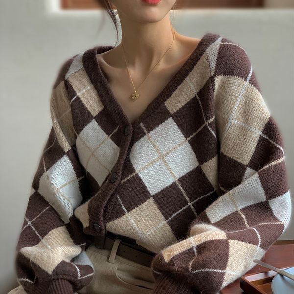 women's knits tees women's oversize sweater long sleeve korean fashion ladies sweater knitted v-neck plaid argyle pullover women k, White
women's knits tees women's oversize sweater long sleeve korean fashion ladies sweater knitted v-neck plaid argyle pullover women k, White