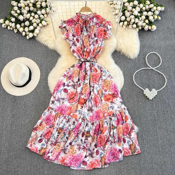 european and american light luxury dress retro temperament lotus leaf sleeve round neck waist show thin a print dress seaside holiday dress, Black;gray
european and american light luxury dress retro temperament lotus leaf sleeve round neck waist show thin a print dress seaside holiday dress, Black;gray