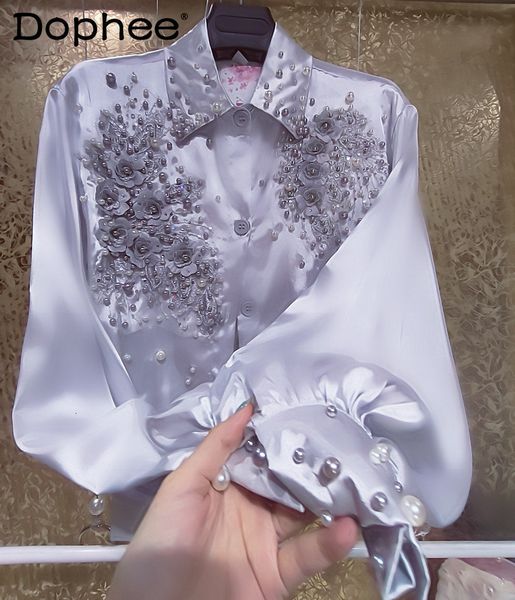 luxury heavy pearl sequins flowers solid blouse women highend satin long sleeve button up shirt spring camisas 230302, White
luxury heavy pearl sequins flowers solid blouse women highend satin long sleeve button up shirt spring camisas 230302, White