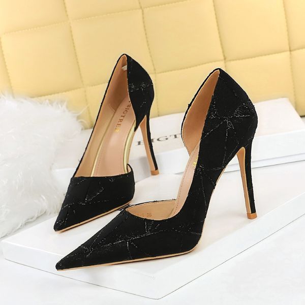 women dress shoes european style nightclub thin heel super high heel cloth surface shallow mouth pointed side cut-out high heel shoes sandal, Black
women dress shoes european style nightclub thin heel super high heel cloth surface shallow mouth pointed side cut-out high heel shoes sandal, Black