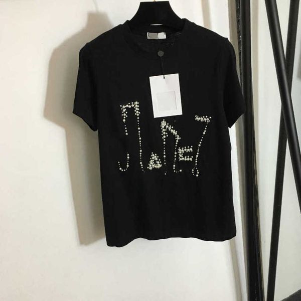 23ss women designer brand t-shirt heavy pearl nail drill alphabet round neck pure cotton short sleeve leisure womens clothing a1, White
23ss women designer brand t-shirt heavy pearl nail drill alphabet round neck pure cotton short sleeve leisure womens clothing a1, White