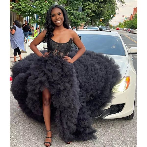 luxury black fluffy prom dresses strapless beads high split ruffles celebrity party evening dress elegant gowns custom made
luxury black fluffy prom dresses strapless beads high split ruffles celebrity party evening dress elegant gowns custom made