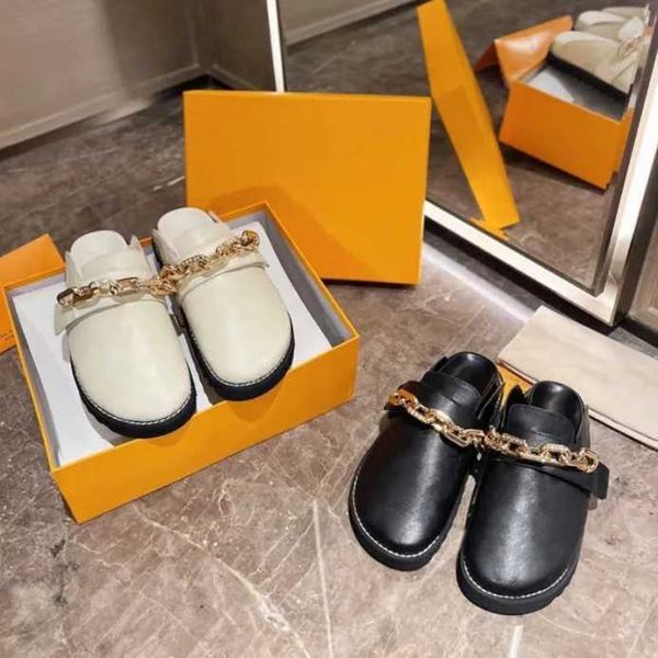 2023 summer comfort mule slippers women flat slides men sandals metal chain platform sandal flower leather casual shoe with box no437, Black
2023 summer comfort mule slippers women flat slides men sandals metal chain platform sandal flower leather casual shoe with box no437, Black