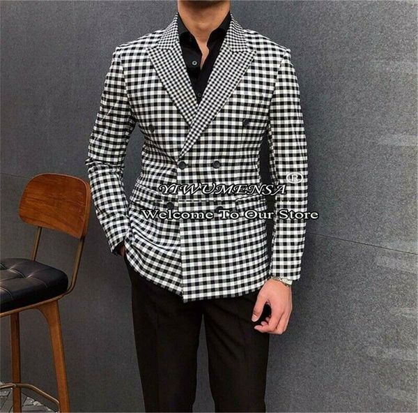 men's suits blazers vintage plaid suits men checkered groom tuxedos male fashion clothes slim fit double breasted blazers set prom part, White;black
men's suits blazers vintage plaid suits men checkered groom tuxedos male fashion clothes slim fit double breasted blazers set prom part, White;black