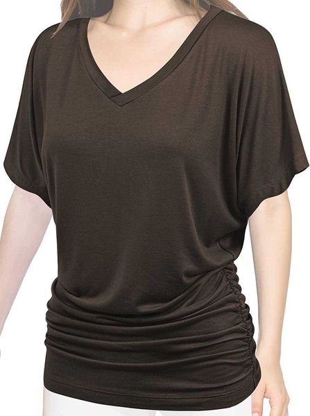 women's clothes women cotton blouse t-shirt solid short sleeve v-neck with side shirring plus3gr5, White
women's clothes women cotton blouse t-shirt solid short sleeve v-neck with side shirring plus3gr5, White
