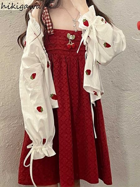 casual dresses sweet woman dress outfits japanese 2 piece set for women loose strawberry shirt lace up cute dresses set summer chic suit z0, Black;gray
casual dresses sweet woman dress outfits japanese 2 piece set for women loose strawberry shirt lace up cute dresses set summer chic suit z0, Black;gray