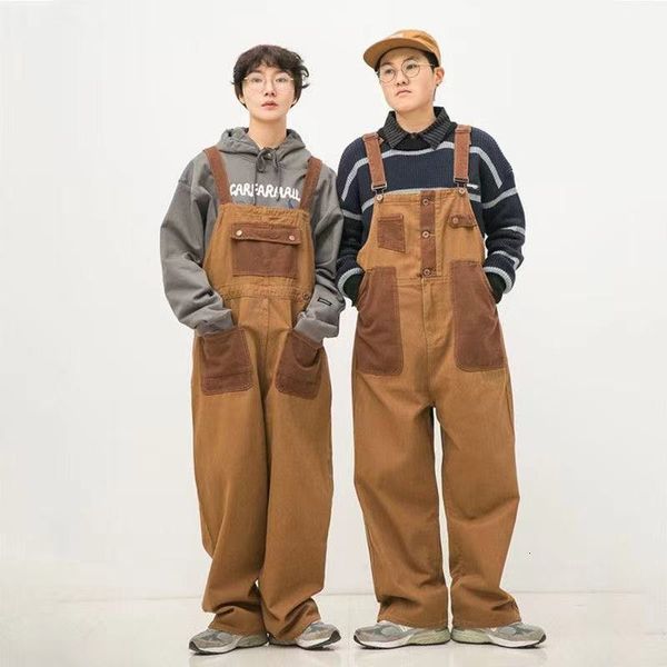 men's pants japanese retro overalls brown color casual couple loose straight trousers salopettes romper jumpsuit 230303, Black
men's pants japanese retro overalls brown color casual couple loose straight trousers salopettes romper jumpsuit 230303, Black