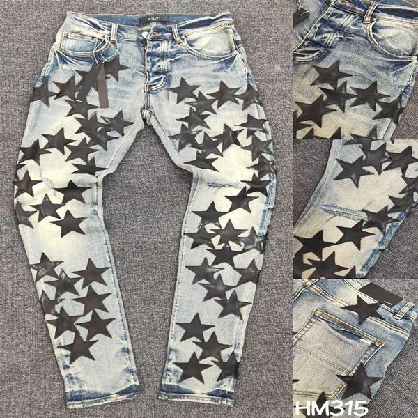 falection mens 21ss amimike jeans distressed leather stars patch ripped denim jeans206h, Blue
falection mens 21ss amimike jeans distressed leather stars patch ripped denim jeans206h, Blue