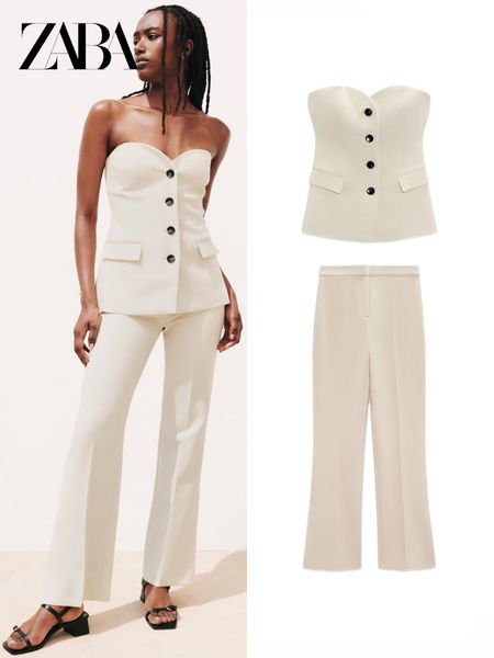 womens two piece pants zaba za ladies trousers set fashion flap decoration underwear style tank trouser leg slit high waist straight 230302, White
womens two piece pants zaba za ladies trousers set fashion flap decoration underwear style tank trouser leg slit high waist straight 230302, White