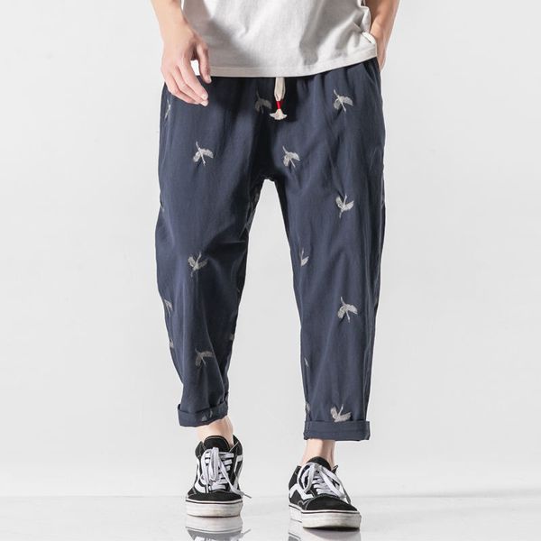 men's pants mrgb crane embroidery mens anklelength cotton linen chinese style male casual trousers elastic waist baggy size 5xl 230303, Black
men's pants mrgb crane embroidery mens anklelength cotton linen chinese style male casual trousers elastic waist baggy size 5xl 230303, Black