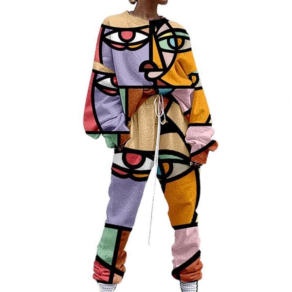 women's two piece pants sweater fabric women tracksuit pullovers o neck abstract print drawstring sweat suit for home 230302, White
women's two piece pants sweater fabric women tracksuit pullovers o neck abstract print drawstring sweat suit for home 230302, White