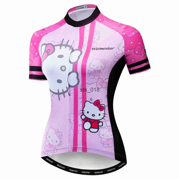 Image of Cycling Shirts Tops Women&#039;s Cycling Jerseys Girls Summer Short Sleeve Bicycle Road MTB Bike Shirt Outdoor Sports Ropa Ciclismo Clothing Cute Cat T230303