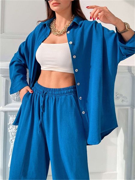 womens two piece pants women casual suit solid color lapel long sleeve blue singlebreasted shirt and harem set fashion lounge wear 230302, White
womens two piece pants women casual suit solid color lapel long sleeve blue singlebreasted shirt and harem set fashion lounge wear 230302, White