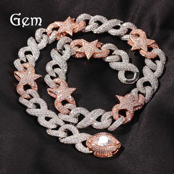hip hop new two-color five pointed star eye buckle cuban chain necklace copper set zircon exaggerated clavicle chain, Silver
hip hop new two-color five pointed star eye buckle cuban chain necklace copper set zircon exaggerated clavicle chain, Silver