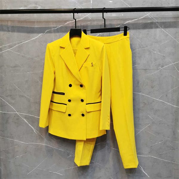 womens suit two piece pants chest metal logo embellished pocket lapel jacket vintage double breasted design match suit pants of the same col, White
womens suit two piece pants chest metal logo embellished pocket lapel jacket vintage double breasted design match suit pants of the same col, White