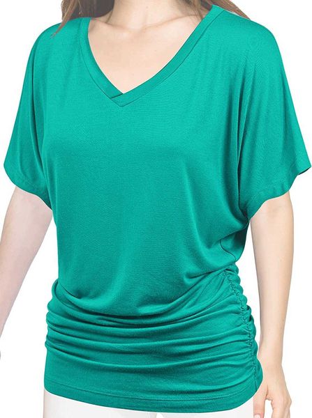 women's clothes women cotton blouse t-shirt solid short sleeve v-neck with side shirring plus5m91, White
women's clothes women cotton blouse t-shirt solid short sleeve v-neck with side shirring plus5m91, White