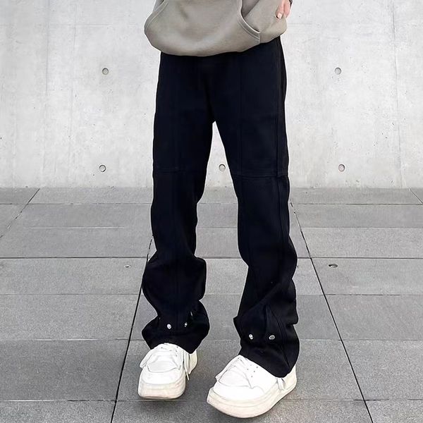 ankle button straight white black flare pants for men streetwear baggy casual jeans cargos hip hop loose denim trousers, Black;brown
ankle button straight white black flare pants for men streetwear baggy casual jeans cargos hip hop loose denim trousers, Black;brown
