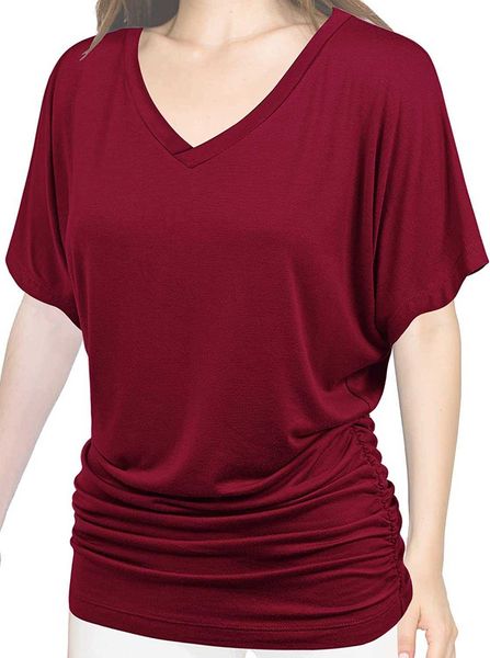 women's clothes women cotton blouse t-shirt solid short sleeve v-neck with side shirring plusgw19, White
women's clothes women cotton blouse t-shirt solid short sleeve v-neck with side shirring plusgw19, White