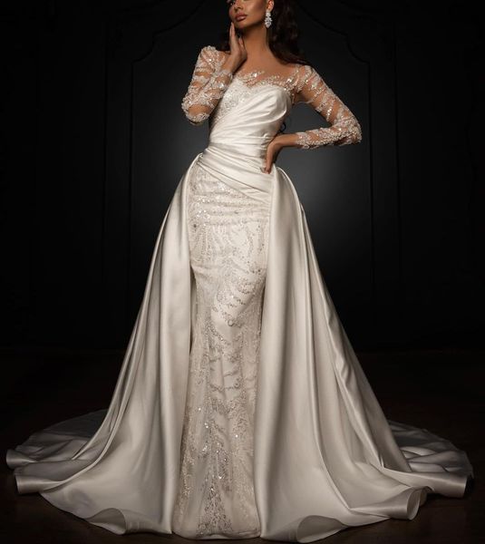 elegant mermaid wedding dresses long sleeves v neck appliques sequins beaded floor length satin train diamodns bridal gowns plus size custom, White
elegant mermaid wedding dresses long sleeves v neck appliques sequins beaded floor length satin train diamodns bridal gowns plus size custom, White