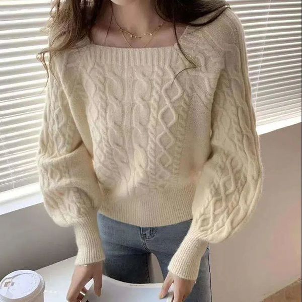 women's sweaters casual knitted sweater women pullover autumn winter soft thick warm wool jumper female all-match square collar sweater, White;black
women's sweaters casual knitted sweater women pullover autumn winter soft thick warm wool jumper female all-match square collar sweater, White;black