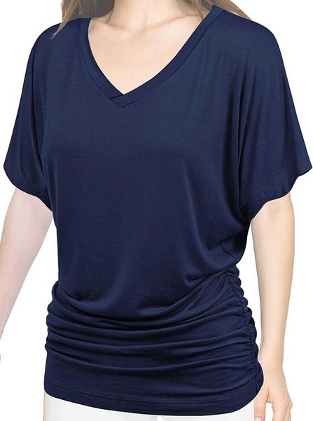 women's clothes women cotton blouse t-shirt solid short sleeve v-neck with side shirring plusbmd2, White
women's clothes women cotton blouse t-shirt solid short sleeve v-neck with side shirring plusbmd2, White