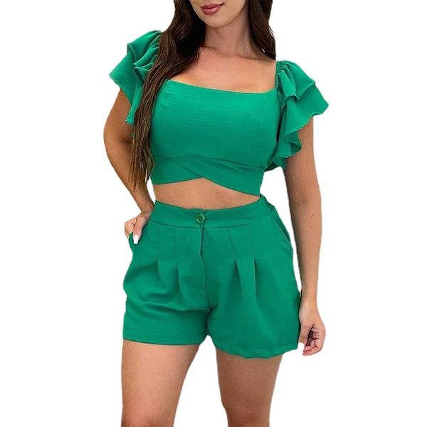 two piece pants women summer straight shoulder ruffled lace-up t-shirt and high-waisted shorts suits sne0356 designer pants casual fashion t, White
two piece pants women summer straight shoulder ruffled lace-up t-shirt and high-waisted shorts suits sne0356 designer pants casual fashion t, White